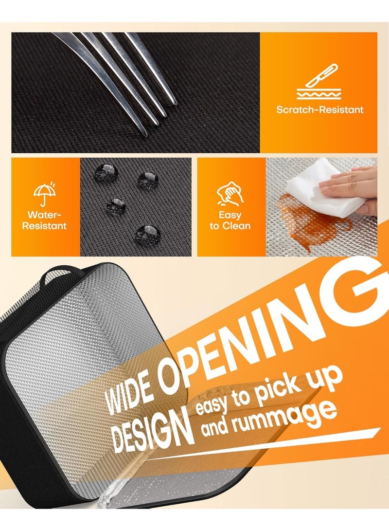 عام حقيبة غداء للرجال والنساء - حقيبة غداء معزولة ذات سعة كبيرة مع جيوب متعددة، صندوق غداء مبرد مقاوم للاهتراء للمكتب، النزهة، أسود، 7 لتر، 9.06 بوصة × 4.33 بوصة × 10.63 بوصة - Image 4